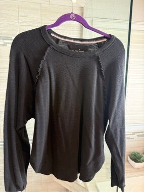 Pilcro Black Ruffle-Seam Crewneck Sweatshirt